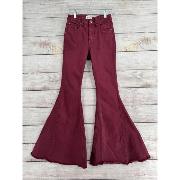 Shyanne Super Flare Jeans Womens 26x32 Red Maroon Rough Hem - Picture 1 of 8
